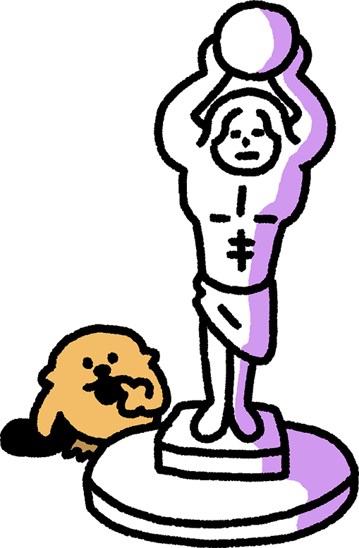 球体をかかげた石像のイラスト